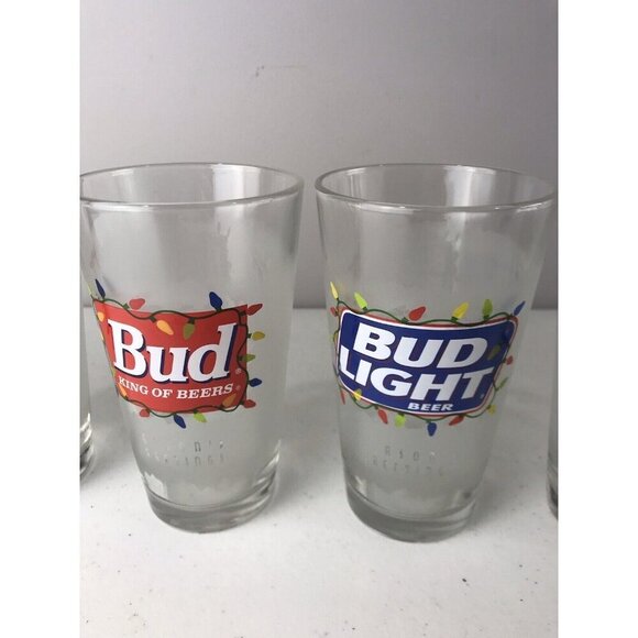 Set Of 6 Budweiser Seasons Greetings Bud King Of Beers & Bud Light Glasses - Picture 4 of 7